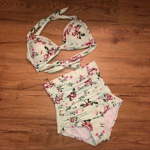 Unique Vintage Monroe mint floral swim suit